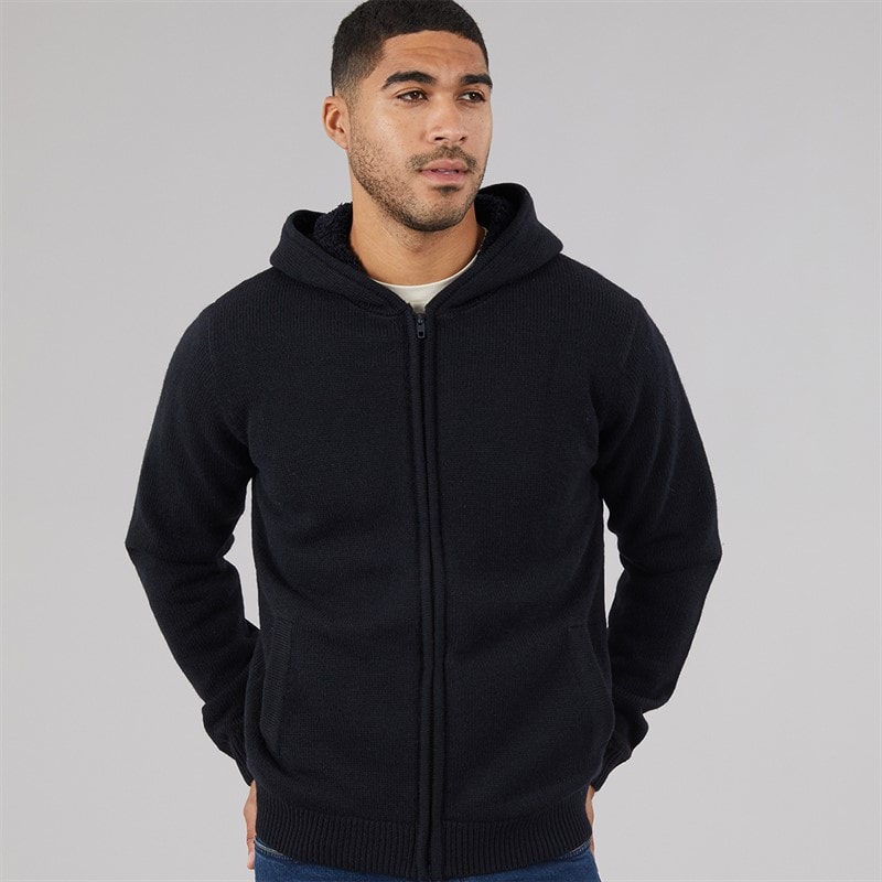 Mens Zip Hooded Borg Jumper Marine - Image 5
