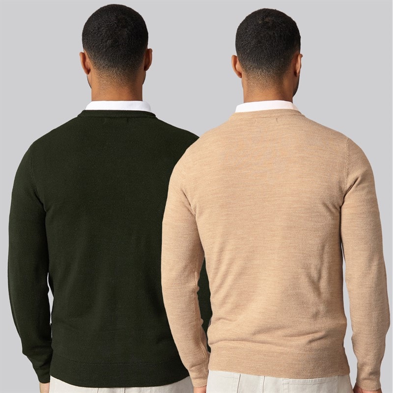 Mens Cash Two Pack Crew Neck Jumpers Multi 7 Dark Green/Camel Mel - Image 2