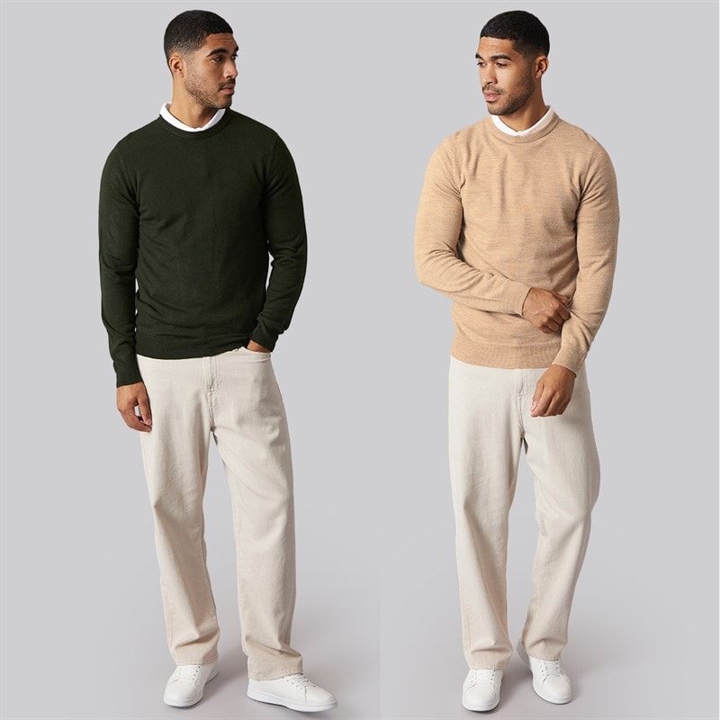 Mens Cash Two Pack Crew Neck Jumpers Multi 7 Dark Green/Camel Mel - Image 3