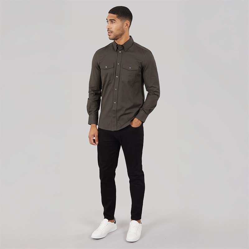 Mens Two Pocket Oxford Overshirt Solid Khaki - Image 3
