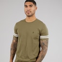 Mens Arm Stripes T-Shirt Light Khaki/White