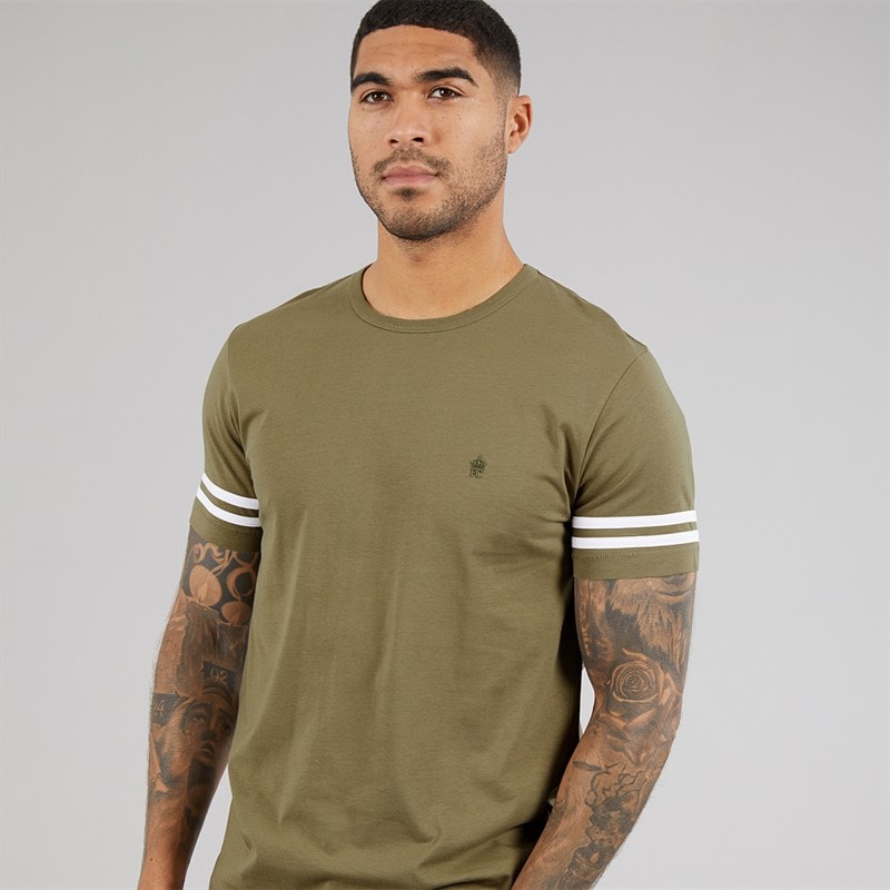 Mens Arm Stripes T-Shirt Light Khaki/White - Image 1