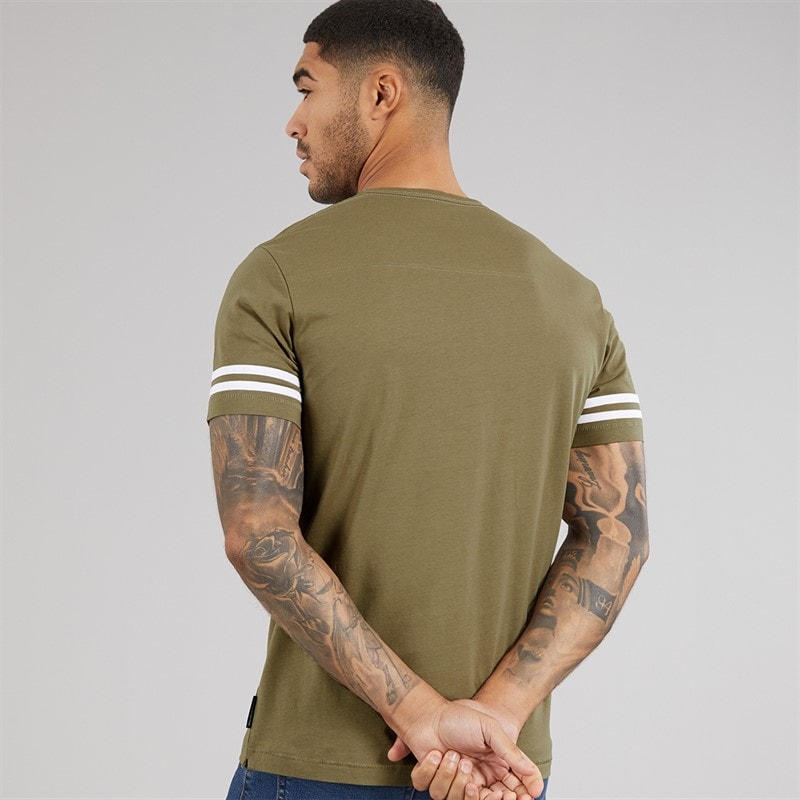 Mens Arm Stripes T-Shirt Light Khaki/White - Image 2