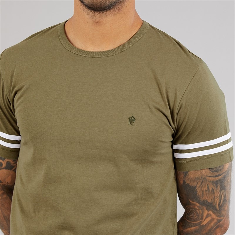Mens Arm Stripes T-Shirt Light Khaki/White - Image 3