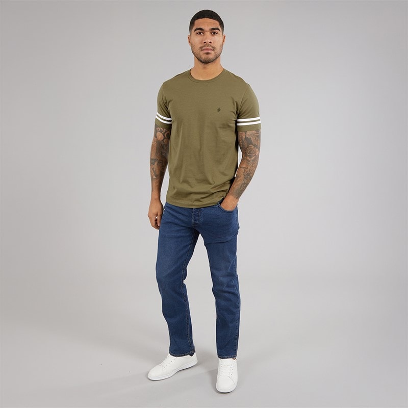Mens Arm Stripes T-Shirt Light Khaki/White - Image 4