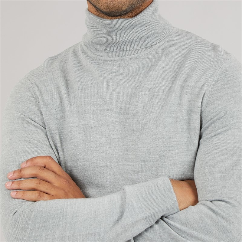 Mens Cash Roll Jumper Light Grey Mel - Image 3