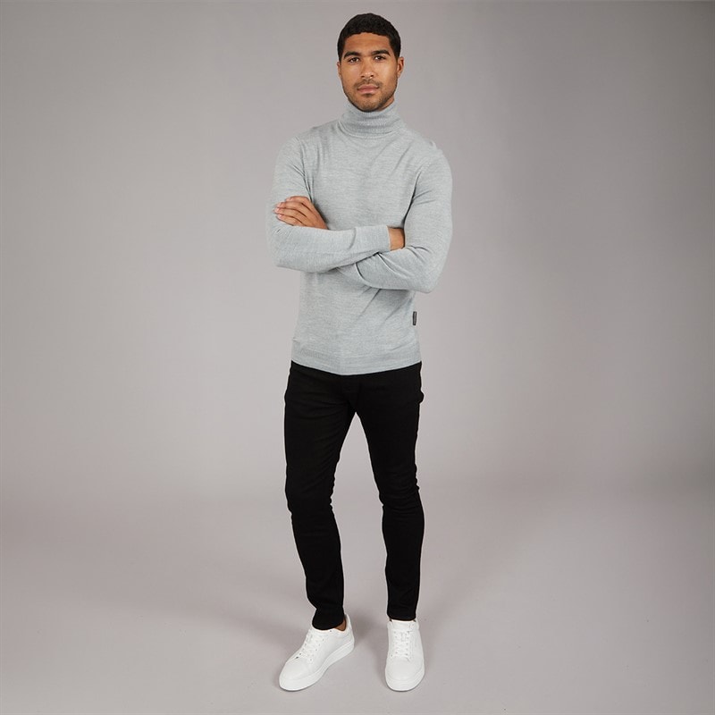 Mens Cash Roll Jumper Light Grey Mel - Image 4