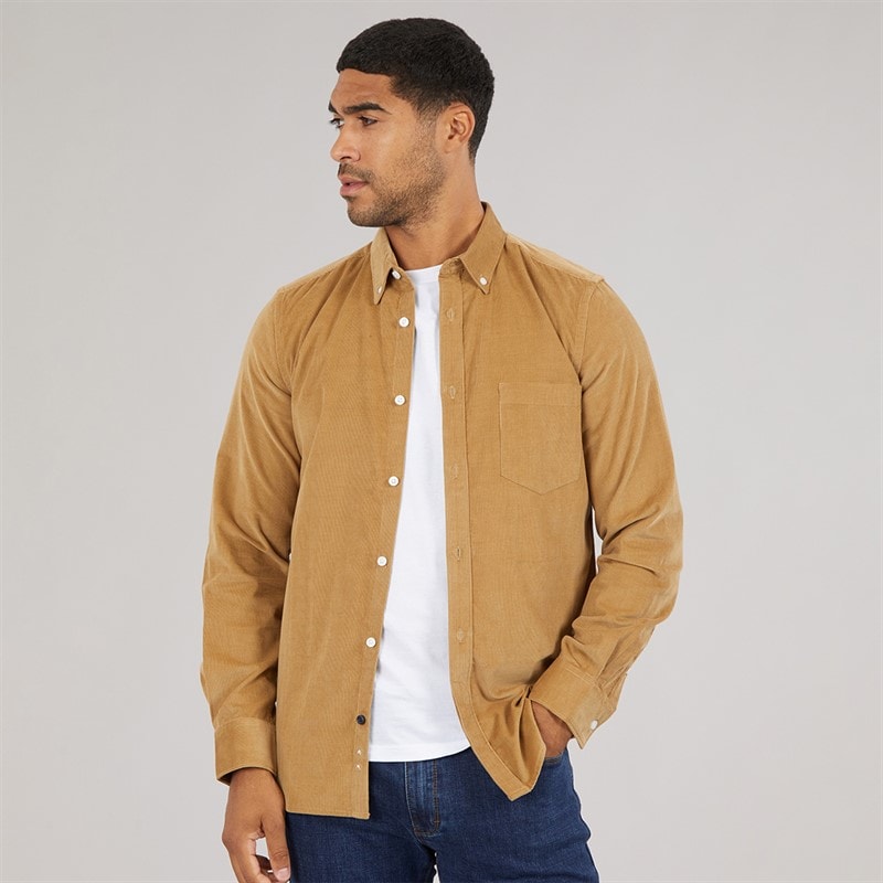 French Connection Mens Long Sleeve Cord Shirt Camel