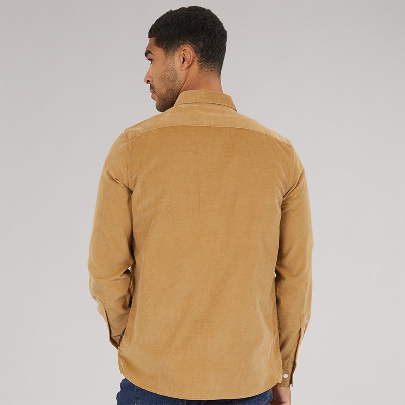 Mens Long Sleeve Cord Shirt Camel - Image 2