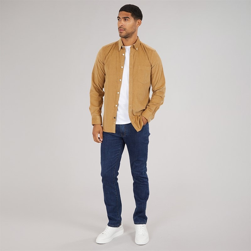 Mens Long Sleeve Cord Shirt Camel - Image 3