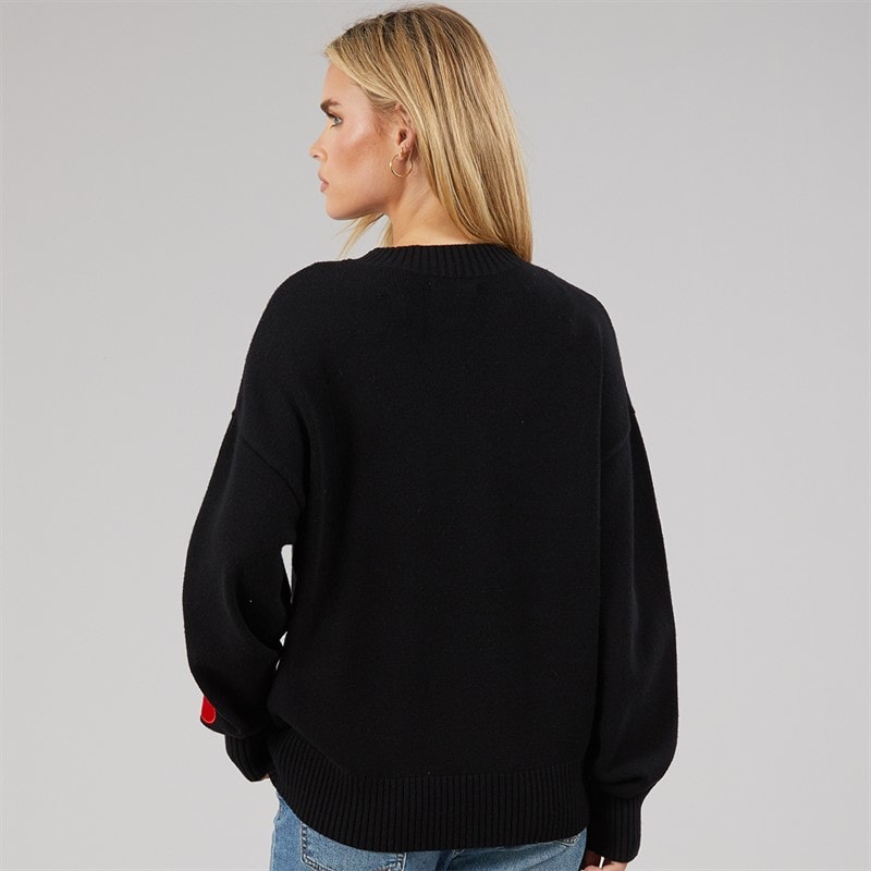 Womens Heart Appliq Crew Jumper Black/Lipstick Red - Image 2