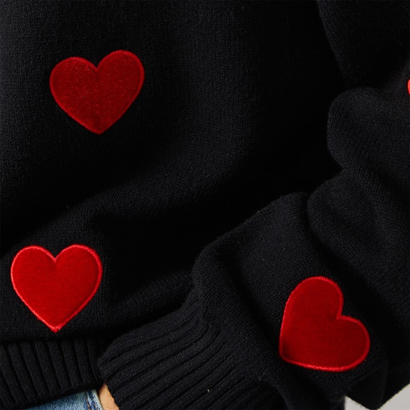 Womens Heart Appliq Crew Jumper Black/Lipstick Red - Image 3