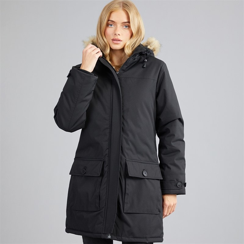 Womens Hooded Parka Coat Black - Image 3