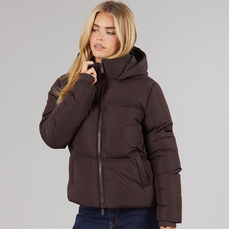 Womens Row Short Puffer Coat Chocolate - Image 3