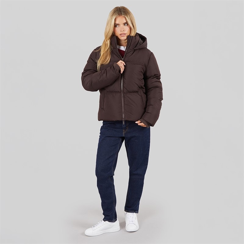 Womens Row Short Puffer Coat Chocolate - Image 4
