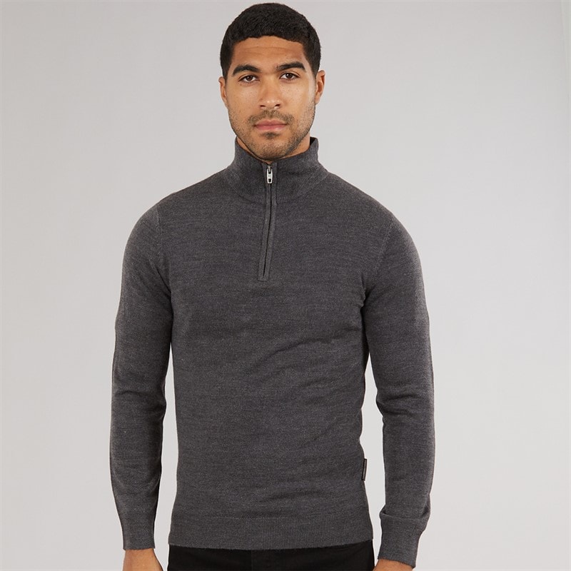 Mens Cash Half Zip Jumper Charcoal Mel - Image 3