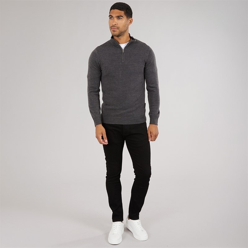 Mens Cash Half Zip Jumper Charcoal Mel - Image 4