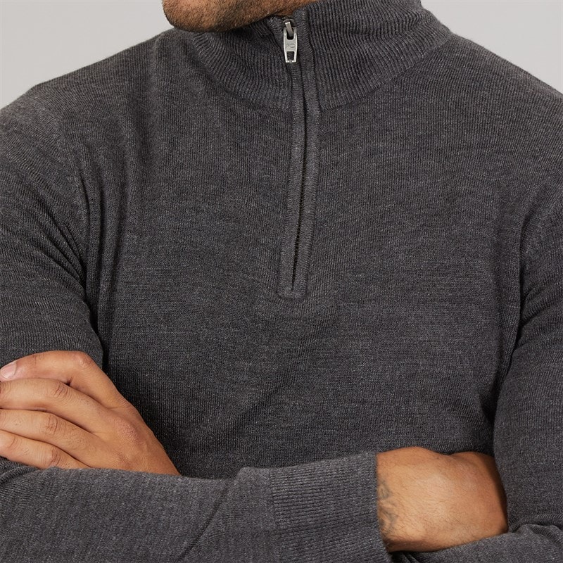 Mens Cash Half Zip Jumper Charcoal Mel - Image 5