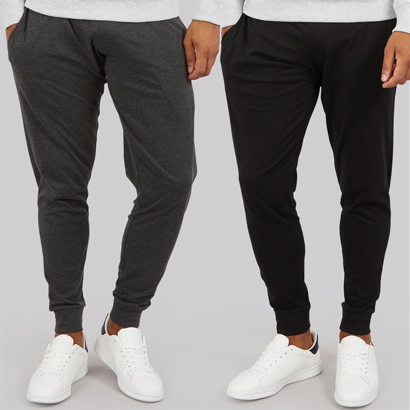 French Connection Mens FC Jersey Two Pack Joggers ange Black/Charcoal Melange
