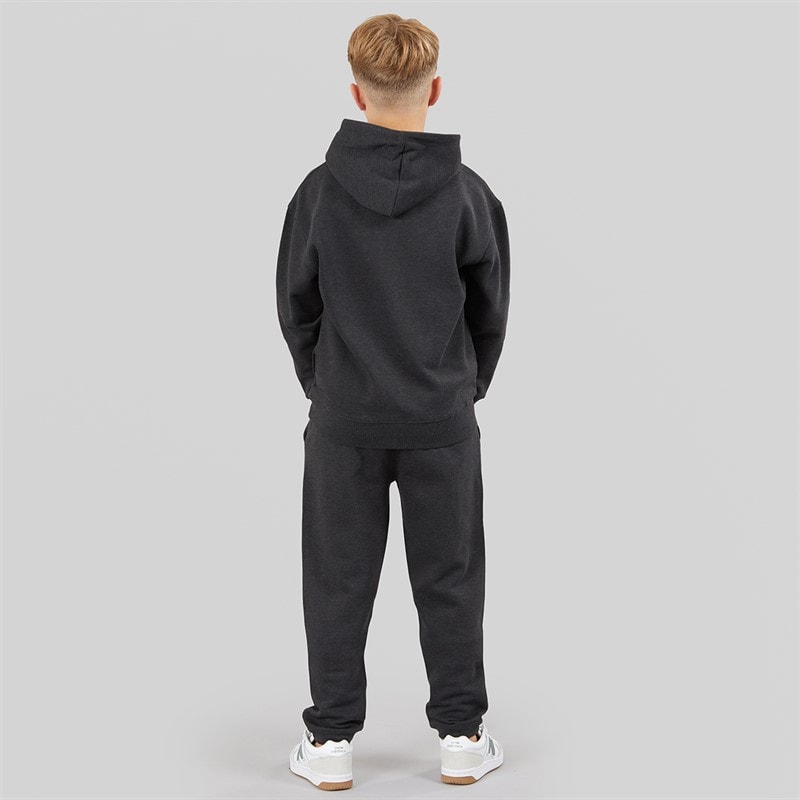 Boys Label Overhead Hoodie And Joggers Tracksuit Charcoal Melange/Ecru/Burnt Orange - Image 2