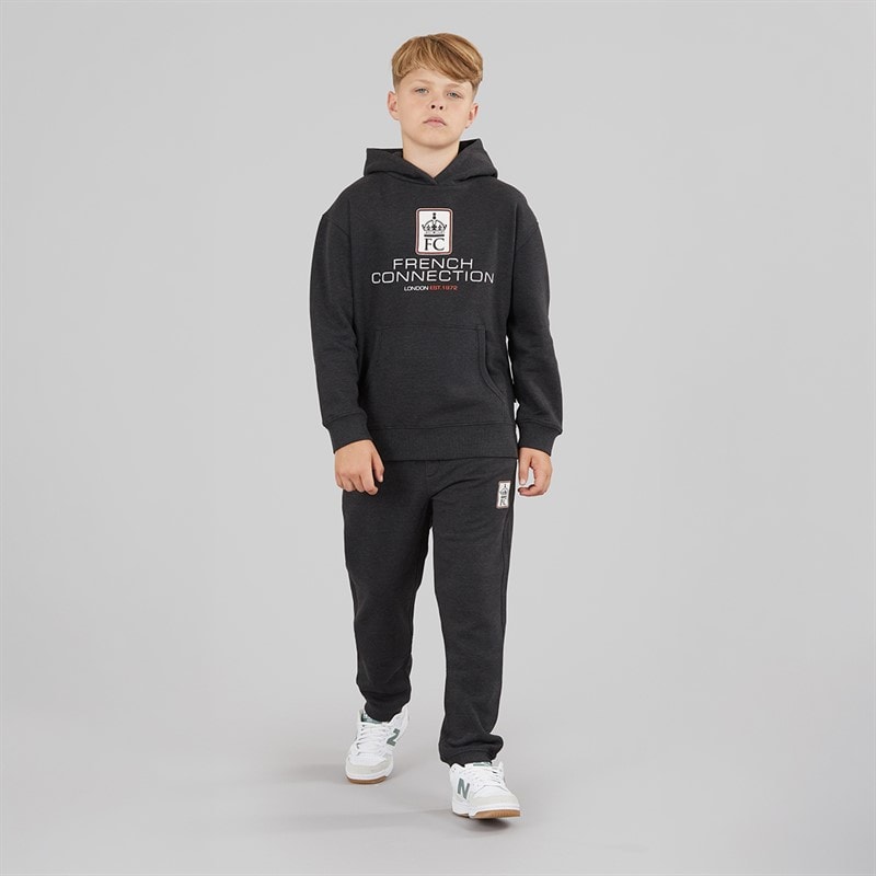 Boys Label Overhead Hoodie And Joggers Tracksuit Charcoal Melange/Ecru/Burnt Orange - Image 4