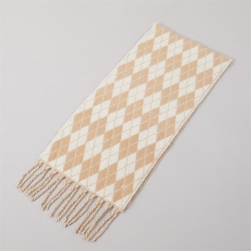 French Connection Womens Argyle Scarf Camel/Porcelain