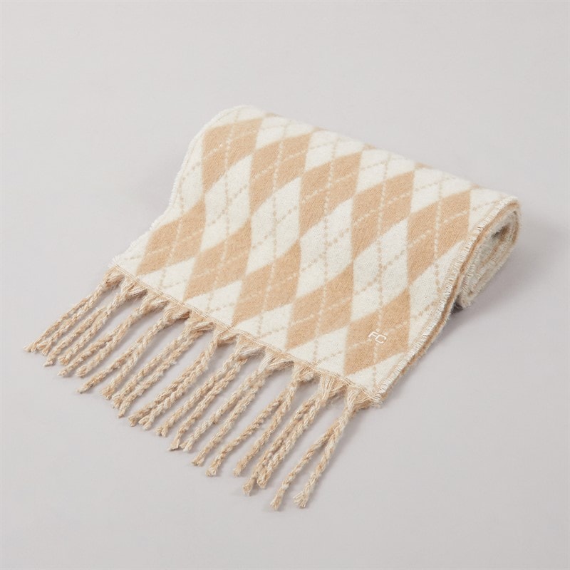 Womens Argyle Scarf Camel/Porcelain - Image 2