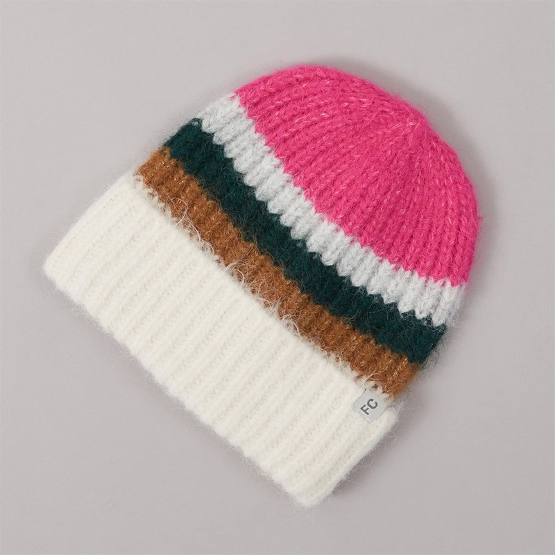 French Connection Womens Fluffy Beanie Pink/Camel Multi