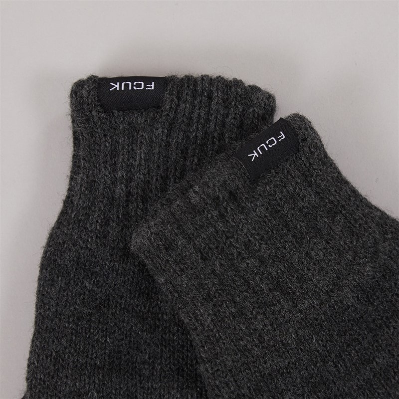 Mens FCUK Cash Beanie Scarf And Gloves Three Piece Set Charcoal Melange - Image 4