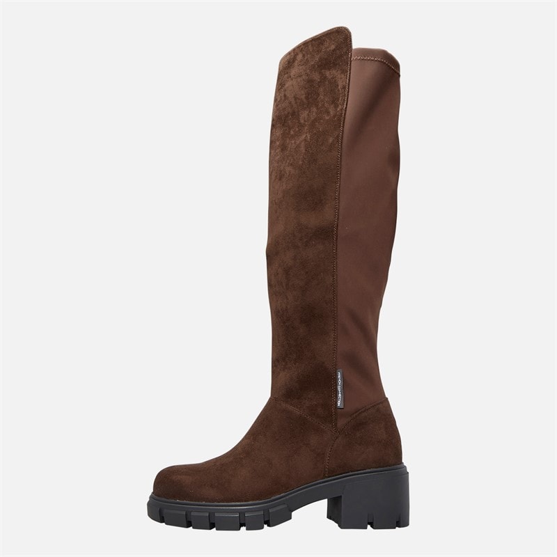 French Connection Womens Chunky Knee High Stretch Boots Brown