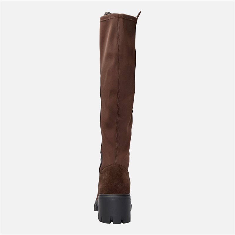 Womens Chunky Knee High Stretch Boots Brown - Image 3