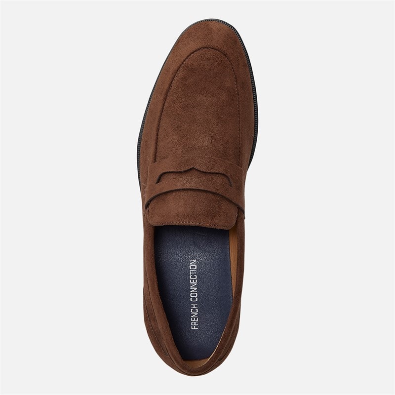 Mens Penny Loafers Brown PU Suede - Image 4