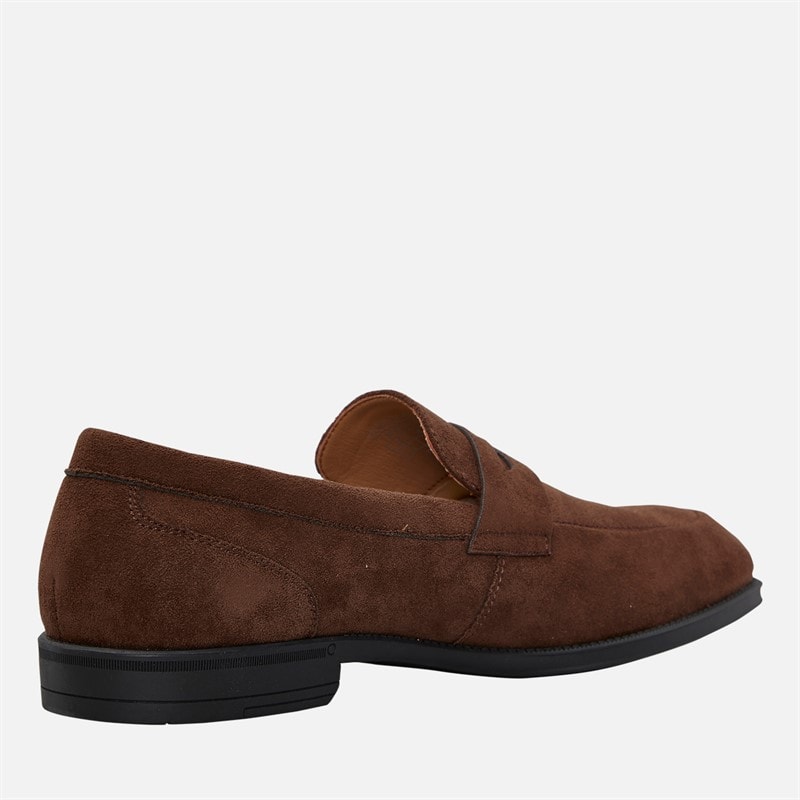 Mens Penny Loafers Brown PU Suede - Image 5