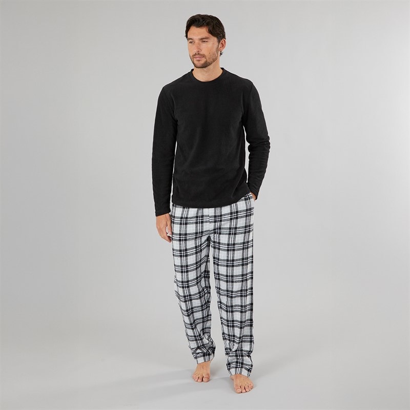 Mens Woven Check Pyjama Pants Black/Grey - Image 3