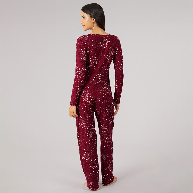Onfire Womens Soft Touch Scatter Heart Pyjama Burgundy - Image 2