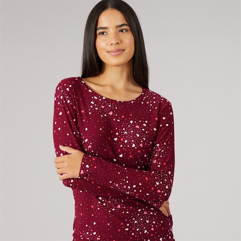 Onfire Womens Soft Touch Scatter Heart Pyjama Burgundy - Image 3