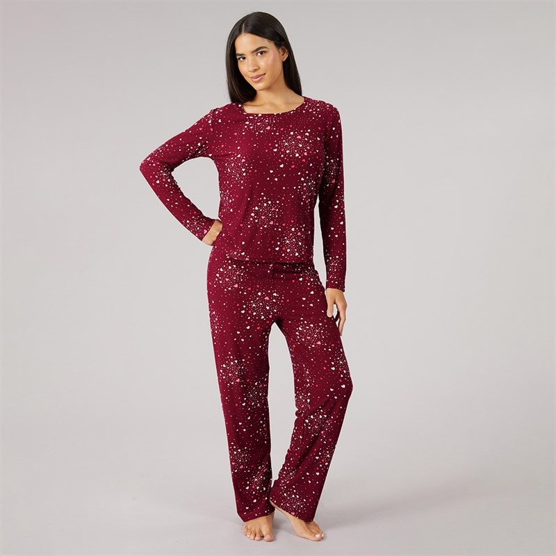 Onfire Womens Soft Touch Scatter Heart Pyjama Burgundy - Image 4