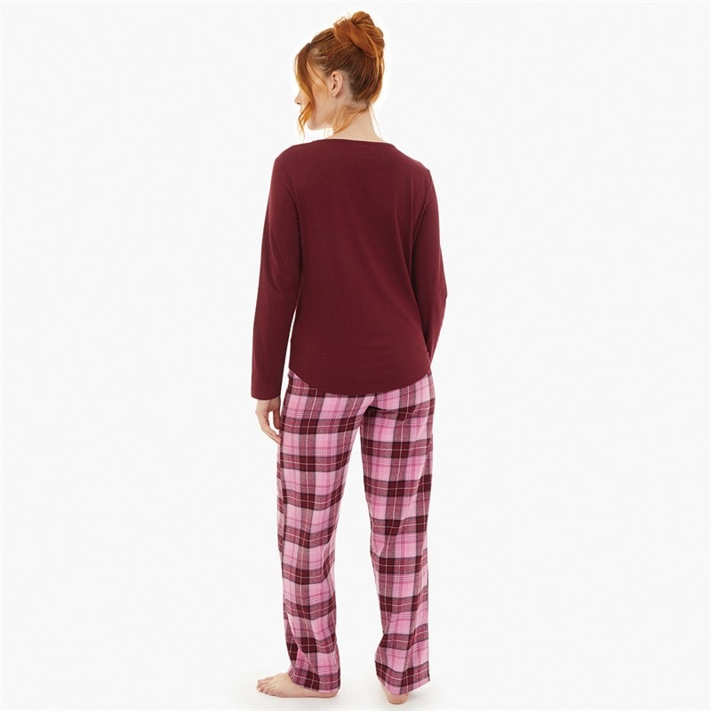 Womens Long Sleeve Top And Check Pants Set Bugundy - Image 2