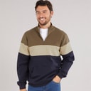 Mens 1/4 Zip Colour Block Sweatshirt Khaki/Navy