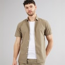 Mens Linen Shirt Khaki