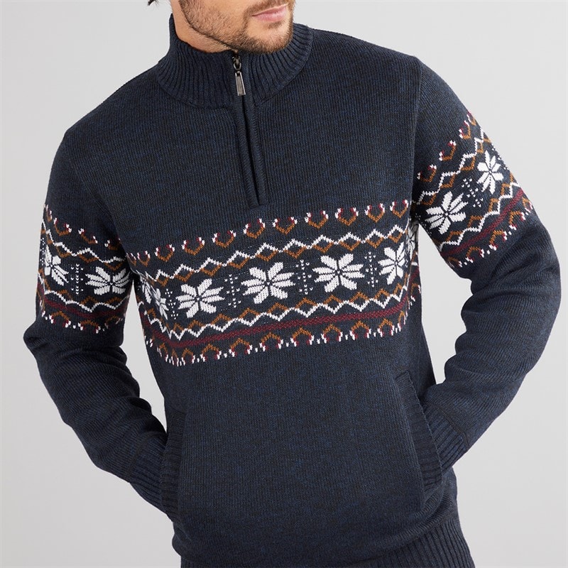 Mens Fairisle 1/4 Zip Sweater Black Multi - Image 3