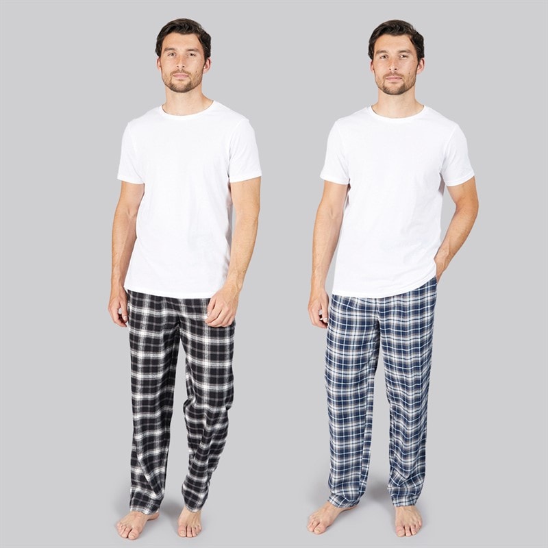 Mens Two Pack Woven Check Pyjama Pants Navy/Grey - Image 3