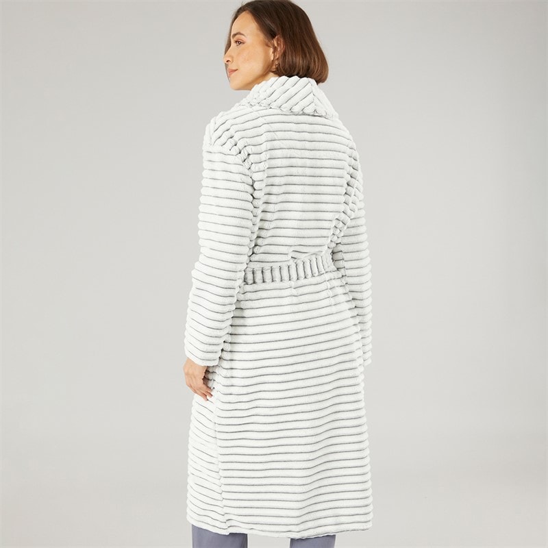 Womens Frosted Fleece Ribbed Dressing Gown Grey - Image 2
