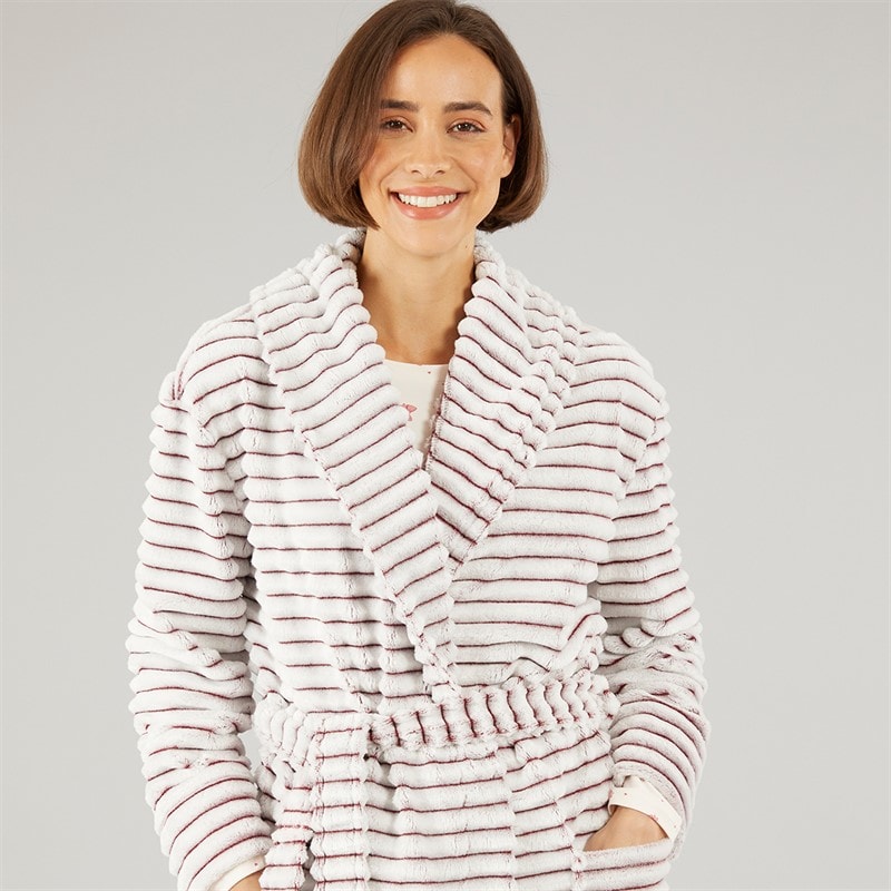 Womens Frosted Fleece Ribbed Dressing Gown Plum - Image 3