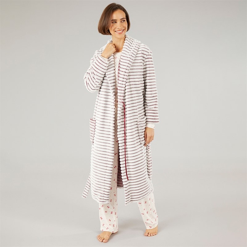 Womens Frosted Fleece Ribbed Dressing Gown Plum - Image 4