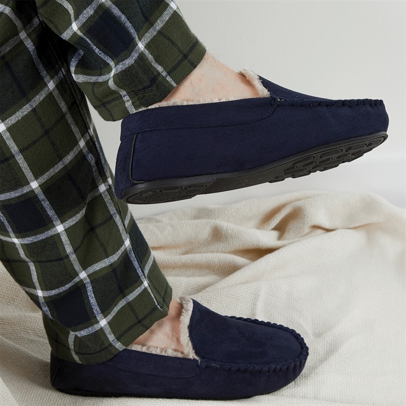 Onfire Mens Memory Foam Driving Moccasin Slippers Navy Blue