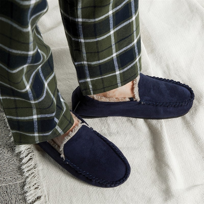 Mens Memory Foam Driving Moccasin Slippers Navy Blue - Image 2