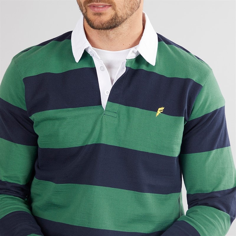 Mens Striped Rugby Shirt Navy/Green - Image 3