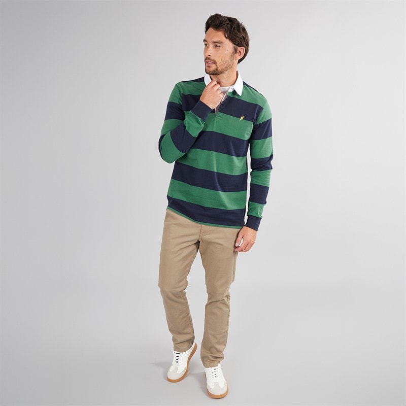 Mens Striped Rugby Shirt Navy/Green - Image 4