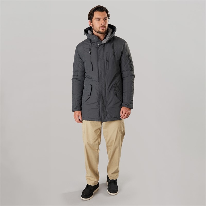 Mens Parka Jacket Dark Charcoal - Image 4